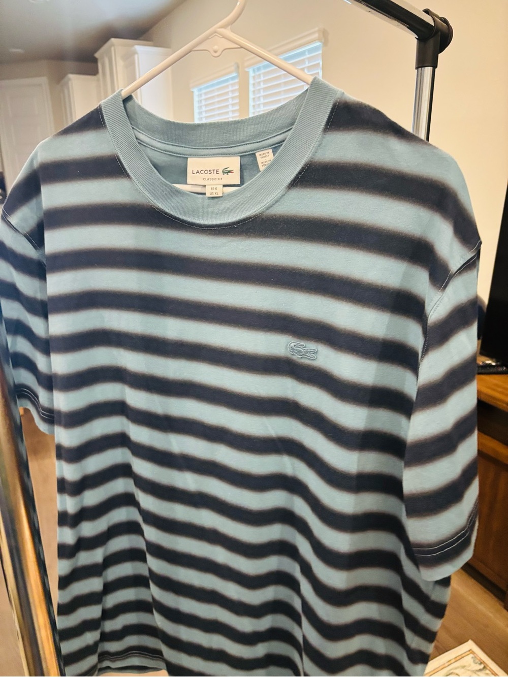 Lacoste Light Blue & Navy Striped Crew Tee